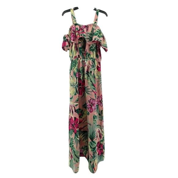 RMLA Girls Pink Tropical Floral Off Shoulder With Straps Maxi Dress Size 10 - Picture 8 of 13